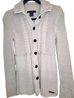 Calvin Klein Jeans Light Gray Cable Knit Button-Up Cardigan